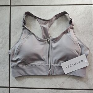 Athleta Women's Gray Zip-Front Empower Moisture-Wicking Breathable Sports Bra